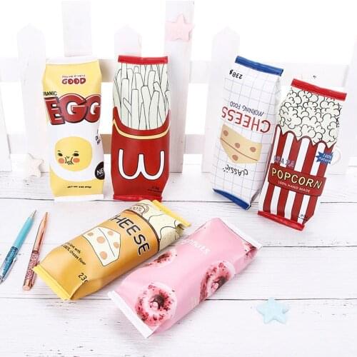 Kawaii French Fries Pencil Cases For Girls PU Creative Simple Simulated Snack Pencil Bag Stationery Pouch Office School Supply