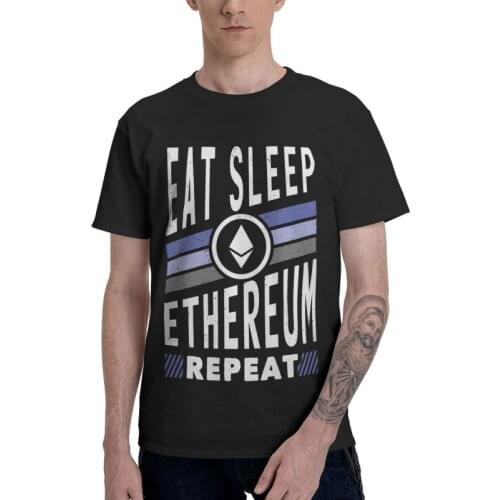 Mens Retro Design Eat Sleep Ethereum T-Shirt Novelty Blockchain Crypto Cryptocurrency Tshirt Short Sleeve T Shirt Cotton Tee