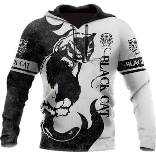 Mens Fashion Hoodies Beautiful Cat Black/White 3D Full Printed Sweatshirt Unisex Zip Casual Jacket DY90
