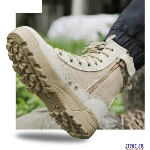 Men Tactical Military Army Boots Breathable Leather Mesh High Top Casual Desert Work Shoes Mens SWAT Ankle Combat Boot