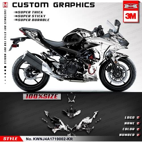 KUNGFU GRAPHICS Motorcycle Sticker Kit Wrap for Ninja 400 ABS 2017 2018 2019 2020 2021, VENOM Design, Black White