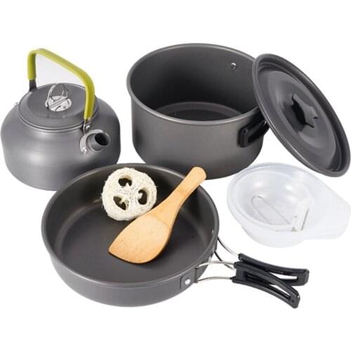 Camping Cookware Kettle Mess Kit with Pot Bowl Knife Fork Spoon for Outdoor Camping Backpacking Hiking and Picnic