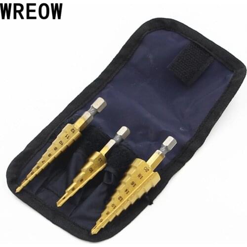 3pcs/set HSS Step Drill Bit Set Titanium Hex Shank Cone Cutting Tools Multifunction Woodworking Wood Metal Drilling With Pouch