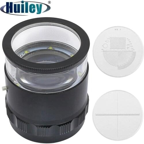 LED Scale Loupe 10X Illuminated Desktop Magnifier Metal Detachable Reticle Coated Optical Glass Lens Focus Adjustable
