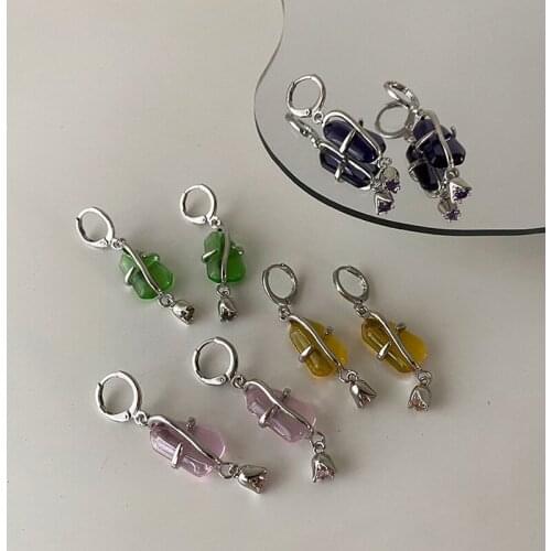 Origin Summer Statement Sweet Irregular Glossy Crystal Dangle Earring for Women Multiple Rhinestone Metallic Earring Jewelry