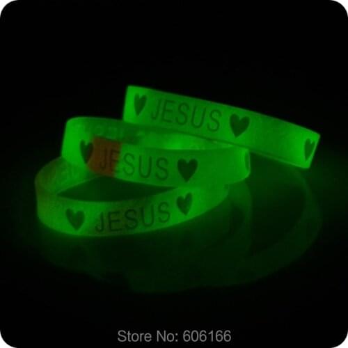 50x Heart JESUS glow in dark silicone Bracelet wristband Fashion Catholic Christian Religious Jewelry