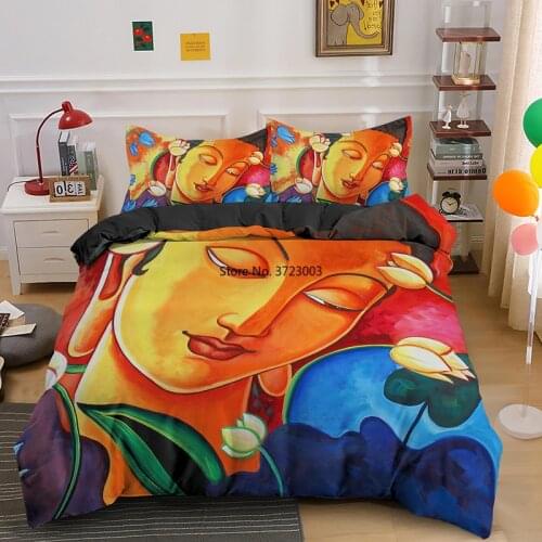 Modern Buddha Pattern Bedding Set 3D Bedroom Decoration Single Double King Queen Size Down Quilt Cover Pillowcase 2/3 Pcs
