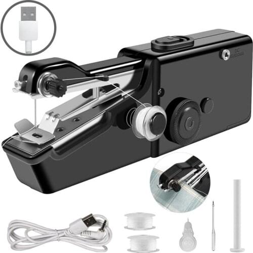 USB Electric Handheld Sewing Machine Kit, Cordless Mini Quick Repairing Sewing Machine for Denim Curtain Leather