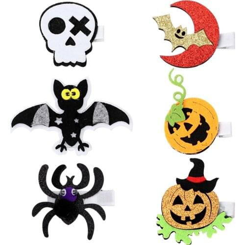 Cheer Bows Cartoon Hair Clips Glitter Halloween Pumpkin Ghost Spider Hairpins For Girls Kids Halloween Hair Accessories Pins