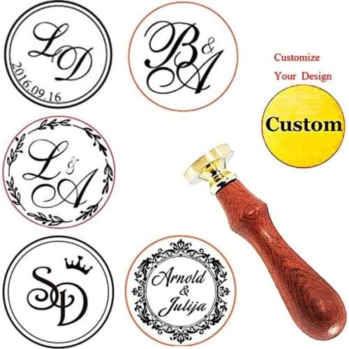 Vintage Custom Made Two Letters Monogram Personalized Letter Picture Logo Wedding Invitation Wax Sealing Seal Stamp Set
