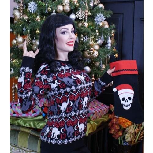 Yangelo Steampunk Y2K Girls Sweater Gothic Xmas Knitted Pullover Snowflake Dark Academia Autumn Tops for Techwear Women