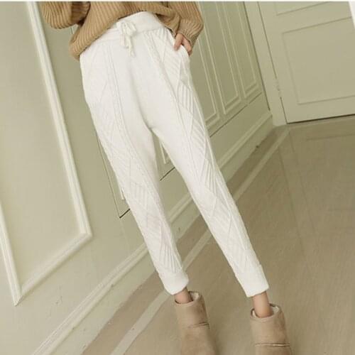 High Quality Rabbit Velvet Knitted Harem Pants For Women Elastic Waist Capris Black Gray White Color Choose AIYANGA Brand