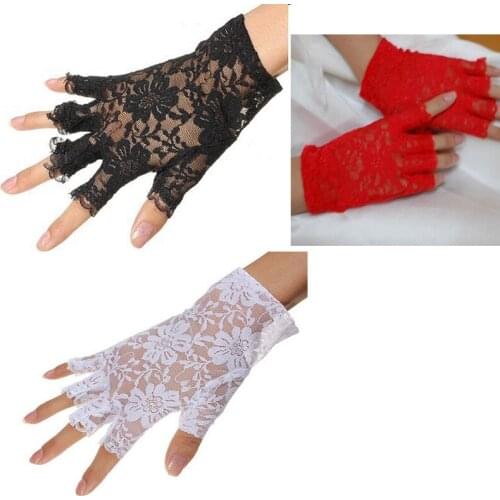 1920s 30s Cosplay Costumes Wedding Sunblock Fingerless Bridal Lace Gloves Short Floral Gloves for Women