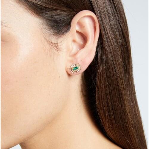 2020 Summer mini Statement Earrings Women big green Square Stone stud Earring INS Wedding Jewelry Fringes Accessory Gift 2 color