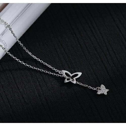 Fashion Womens S925 Silver Platinum Plated Zirconium Butterfly Tassel Pendant Temperament Necklaces XL222