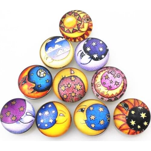 20pcs/lot Random Star And Moon Snap Buttons Glass Snap Charms Fit 18mm/20mm DIY Snap Bracelet Buttons Jewelry