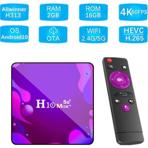 2020 H10 Max+ Smart TV Box Android 10.0 Allwinner H313 1GB+8GB 2GB+16GB Set Top Box 4K HD 2.4G/5G Dual-band WiFi Media Player
