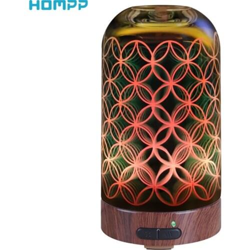 3D Glass Essential Oil Diffuser,100ml Ultrasonic Aromatherapy Humidifier with 7 Color Changing Lights,Waterless Auto Shut Off