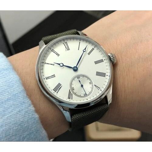 44mm White Roman dial Asian 6498 17 jewels Mechanical Hand Wind movement mens watch PP185-P8