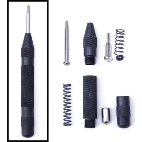 5 Inch Black HSS Automatic Drill Center Pin Punch Spring Loaded Center Punch for Marking Starting Holes Tool