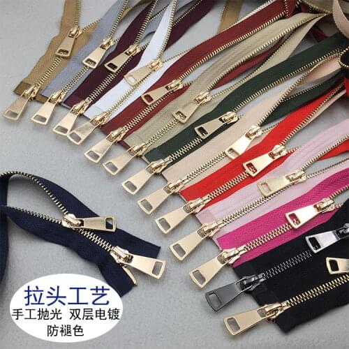 5# metal zipper with double sliders brass zipper for down jacket coat clothing zipper repair 2pcs 80cm 100cm 120cm auto lock