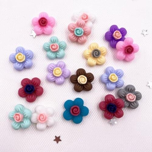 50Pcs Kawaii Resin 12mm Colorful Flower Gems Flatback Stone Clothing Buttons Applique Wedding DIY Scrapbook Crafts F040