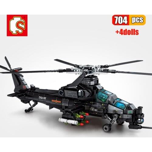 SEMBO 704Pcs Army Military Z-10 Armed Helicopter Building Blocks Swat Forces Plane Model Aircraft Bricks Toys For Christmas Gift