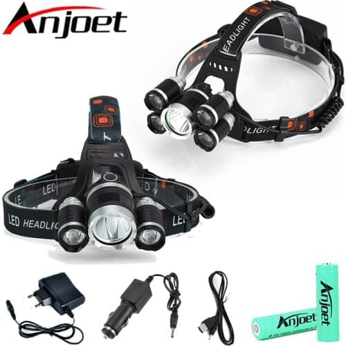 Anjoet Powerful USB CREE 5*LED XML T6 Headlight 20000Lumens Headlamp Rechargeable Fishing Light flashligh Outdoor Light 18650