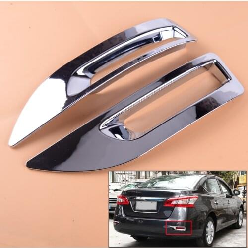 Beler Silver Plastic 2pcs Car Rear Bumper Chrome Fog Light Lamp Trim Frame Cover Molding Fit For Nissan Sentra Sylphy 2013-2015