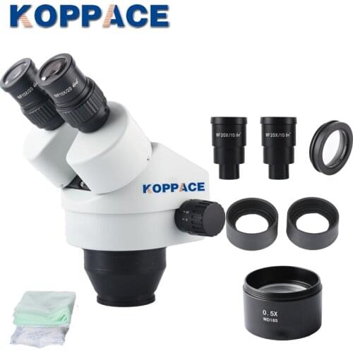 KOPPACE 3.5X-90X Binocular Stereo Microscope Lens WF10X/20 Eyepiece 0.5X Barlow Lens Industrial Microscope Continuous Zoom Lens
