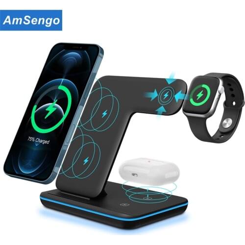15W Qi Wireless Charger Stand For iPhone 8 XR XS 11 for Samsung Galaxy Buds Station For Apple Airpods Pro Watch 5 4 3 Charger