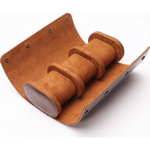3 Slots Watch Roll Retro Travel Case Chic Portable Vintage Leather Display Watch Storage Box with Slid in Out Watch Organizers