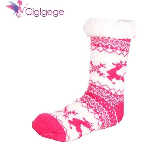 Glglgege 2019 Style Keep Warm Floor Socks Flying Deer Antiskid Winter Room Socks high quality home shoes Christmas Gifts