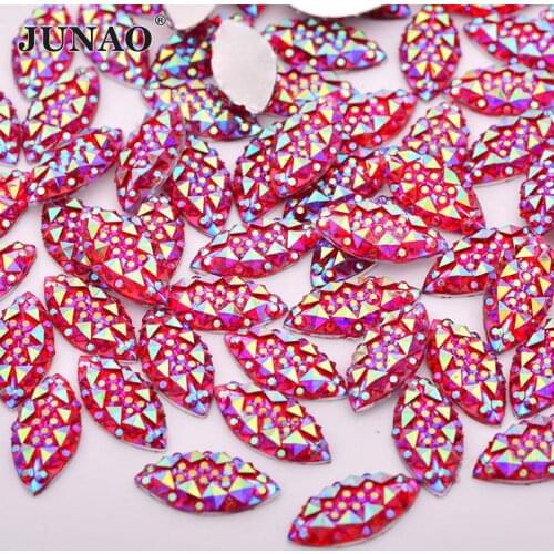 JUNAO 7x15mm Red AB Crystal Horse Eye Rhinestones Facet Flat Back Strass Resin Gems Applique Glue On Stones for Scrapbook Crafts