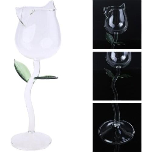 K5DC Wine Glass Rose Flower Shape Goblet Lead-Free Red Wine Cocktail Glasses Home Wedding Party Barware Drinkware Gifts