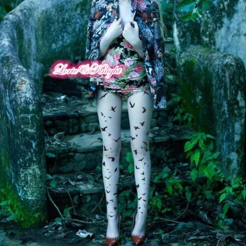 Flying Bird Printed Tights, Sheer Summer Tights for Female