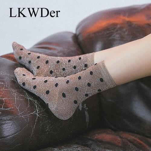 LKWDer 1 Pair Women Dots Socks Fashion Casual Breathable Socks Silver Wire Cotton Color Cute Women Retro Lady Socks Calcetines