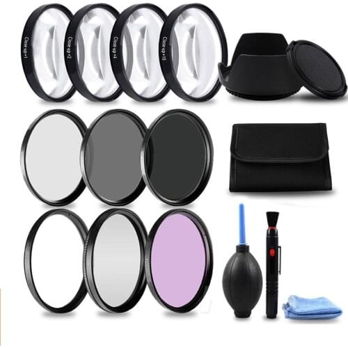 49 52 55 58 62 67 72 77 MM Macro Close-up Filter +1+2+4+10 Set+ UV CPL FLD +ND2 4 8 Camera Lens Filter+Hood for Canon Nikon Sony