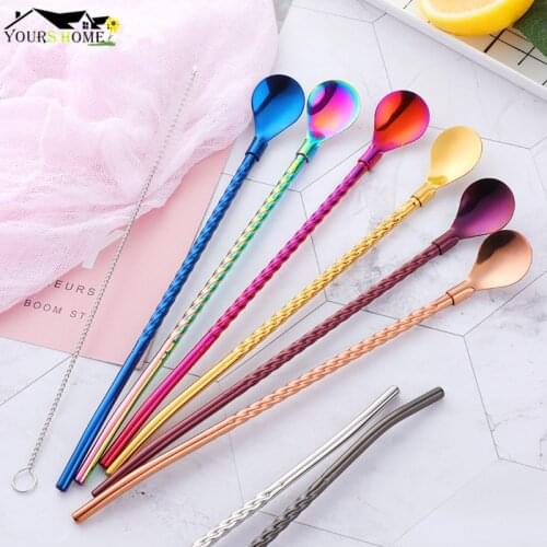 Metal Straw Reusable Drinking Straws Stainless Steel Bag Straw Cocktail Bar Spoon Barware