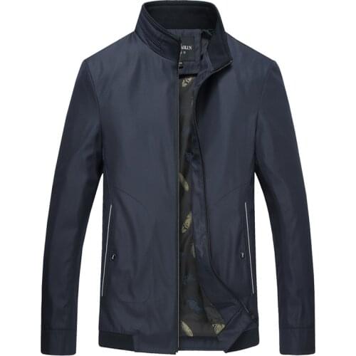 Mens Fashion Spring Jacket Solid Male Polyester Slim Windbreakers Thin Stand Collar Zipper Pocket Varsity Jacket and Coats Men