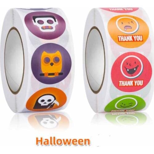 Sticker label 500Pcs/roll Thank You Cartoon Stationery Stickers Halloween Series Ghost Pattern Stickers Toy Children Gift