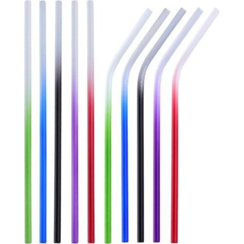 Stainless Steel Temperature Color Change Straw 210*6mm Bent Straight Reusable Metal Drinking Straws 300pcs SN2498
