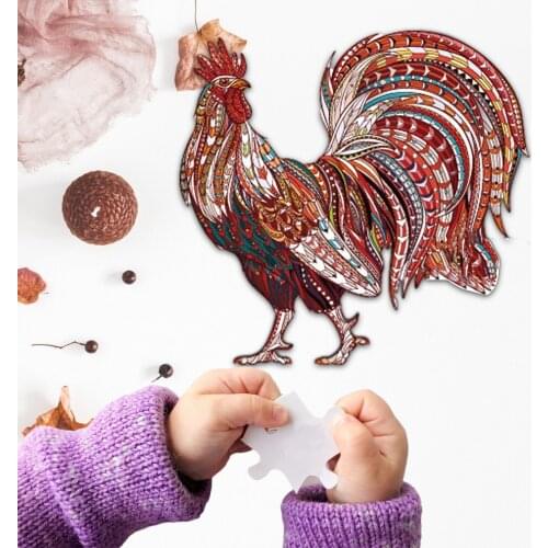Unique Shape Rooster Puzzle Premium Wood Jigsaw Puzzle Fun Puzzle Game Exercise Concentration Perseverance For Children Adults