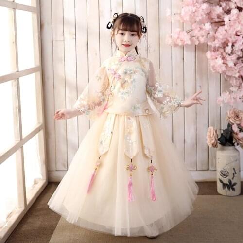 Girls Chinese Traditional Cheongsam Dress Princess Formal Party Dress Children Performance Costumes New Year Festival Clothes