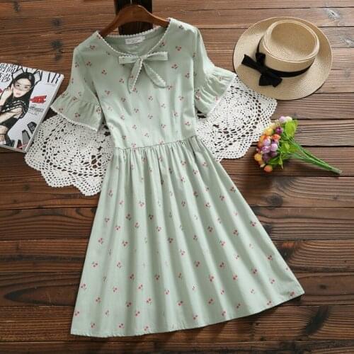 Women Summer Lolita Dresses Female Girls Cotton Linen Kawaii Sundress Students Casual Flare Sleeve Dress Elegant Princess Dress