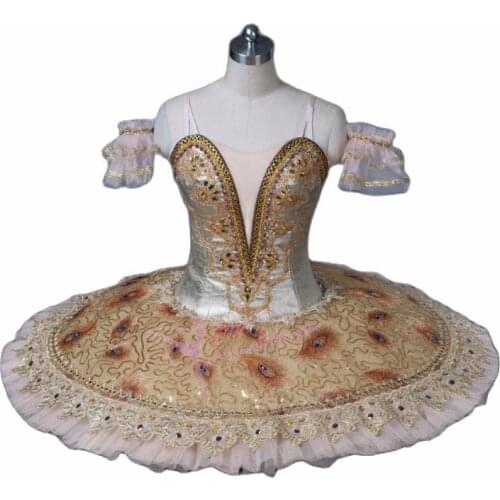 Adult Professional Ballet Tutu Costume Gold, Ballerina Pancake Tutu Skirt, Women Performance Classical Ballet Costume Dress