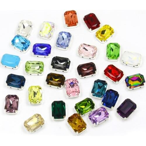 Rectangle K9 Glass Sew On Crystal Octagon Loose Flatback Rhinestones With Silver Claw Diy Colorful Gems For Needlework Clothes