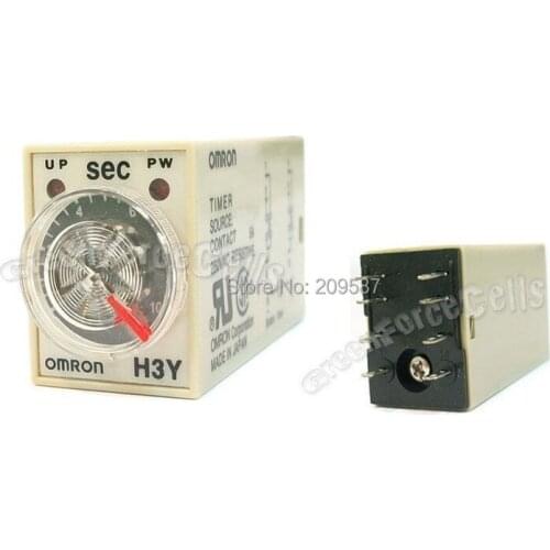 AC 220V H3Y-2 H3Y Delay Timer Time Relay 0-5 Second 5s 5sec 220VAC & Base