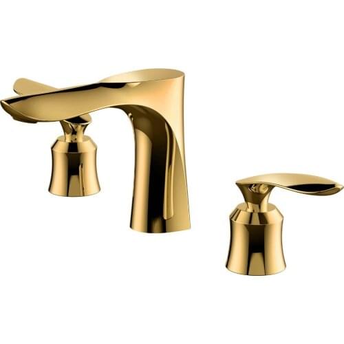 Luxury gold brass bathroom sink faucet Golden basin mixer faucet tap two handle three holes