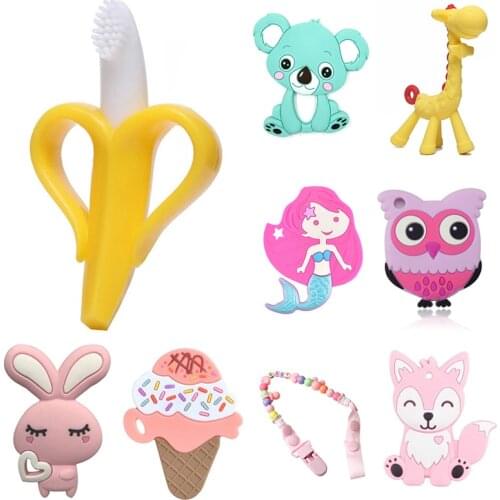 Silicone Teethers DIY Animal Baby Ring Teether BPA FreeInfant Owl Koala Beads DIY Chain Kids Teething Gift Toddler Toys